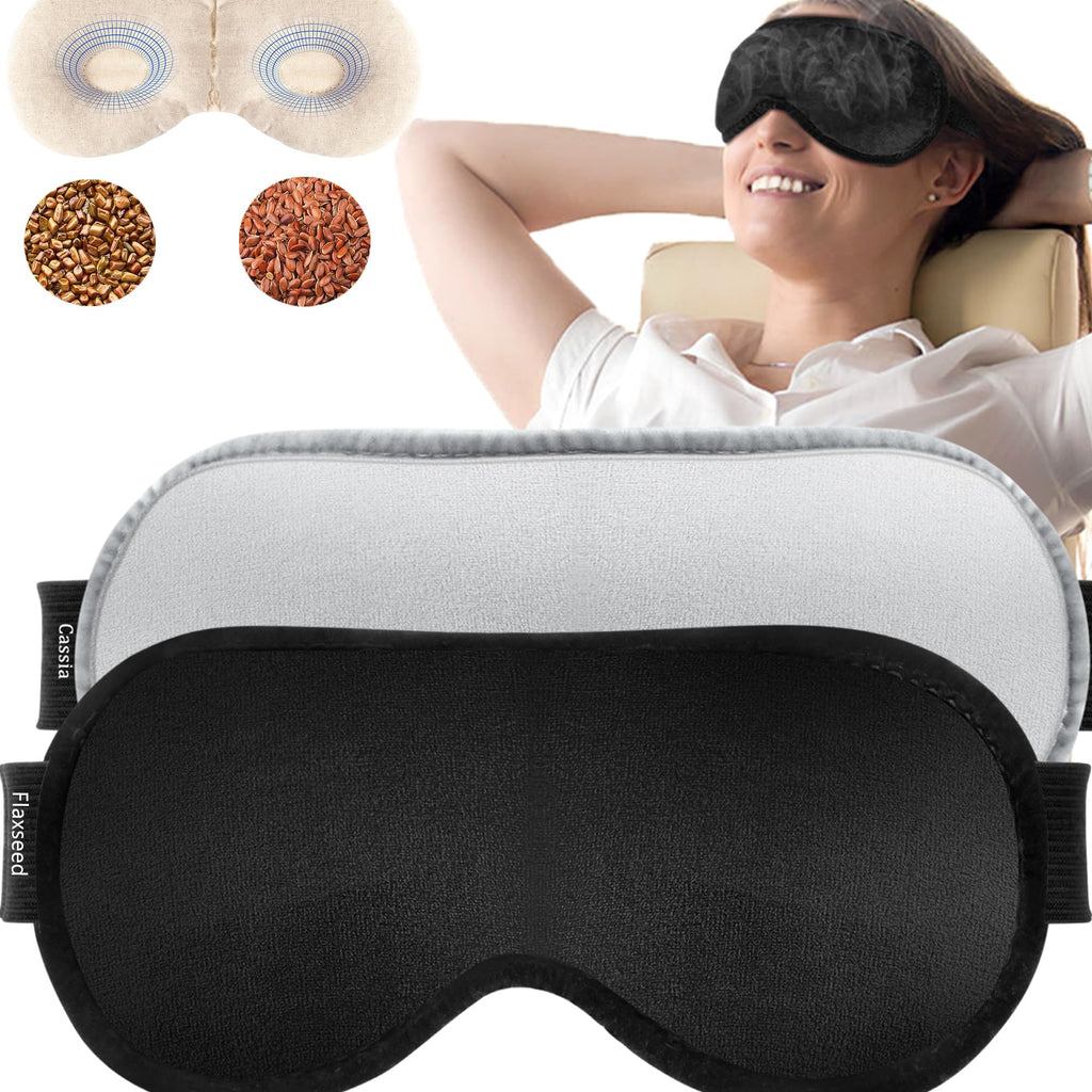 Heated Eye Mask (2-Packs), FSA/HSA Eligible Moist Warm Eye Compress Microwave with Flaxseed Cassia Seed, Weighted Eye Mask for S