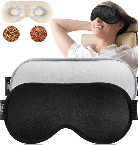 Heated Eye Mask (2-Packs), FSA/HSA Eligible Moist Warm Eye Compress Microwave with Flaxseed Cassia Seed, Weighted Eye Mask for S