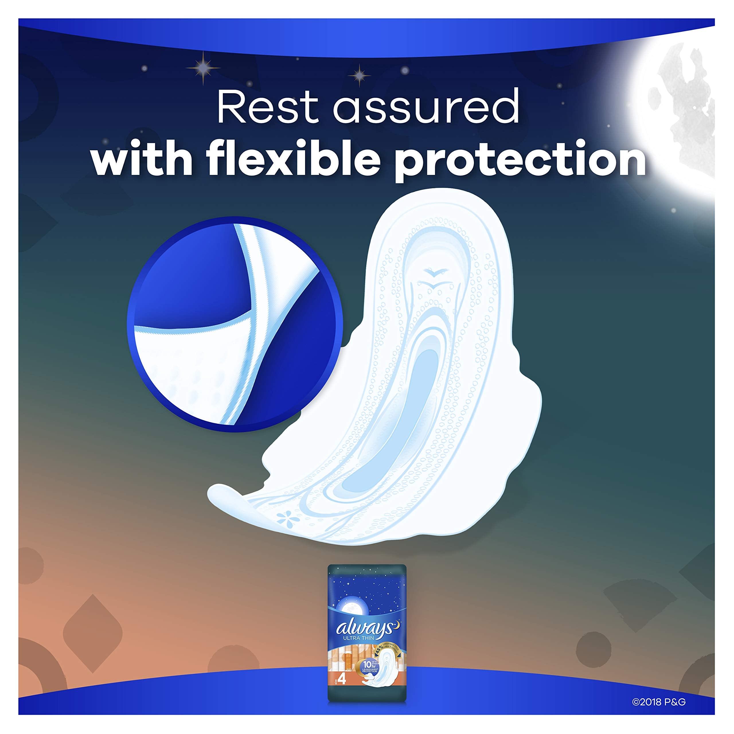 Always Ultra Thin Feminine Pads for Women with Wings, Size 4, Overnight Absorbency, Unscented, 28 Count (Pack of 1)