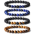 XIANNVXI Blue Crystal Bead Bracelet for Mens 4PC 8mm Natural Stone Beads Bracelets Set Tiger Eye Blue Black Crystal Stretch Bead