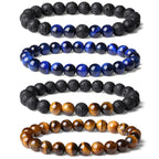 XIANNVXI Blue Crystal Bead Bracelet for Mens 4PC 8mm Natural Stone Beads Bracelets Set Tiger Eye Blue Black Crystal Stretch Bead