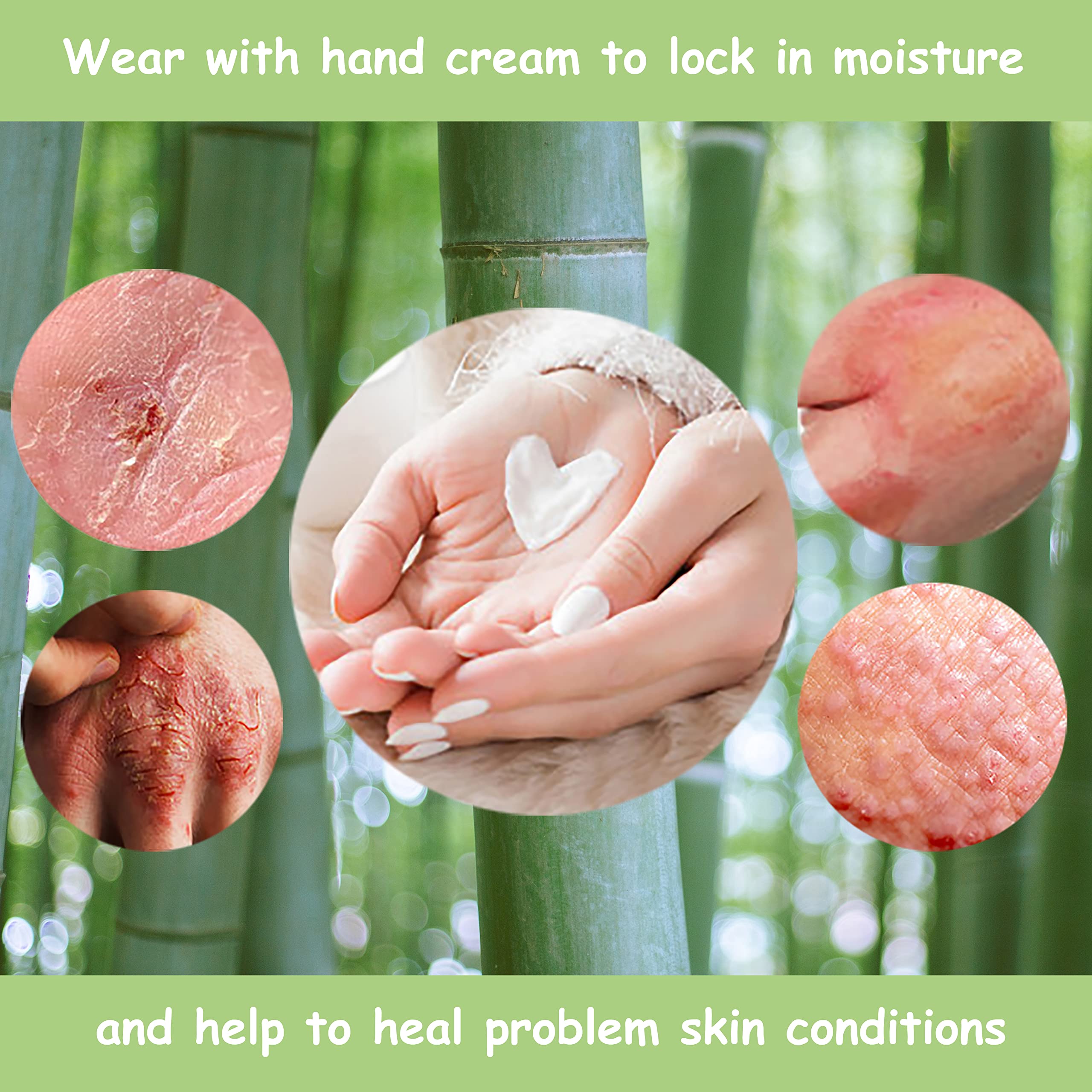 Bamboo Gloves for Eczema, Black, Small, Women, Dry Hands, Overnight Moisturizing Gloves, 3 Pairs