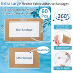 Geiserailie 60 Pcs Flexible Extra Large Adhesive Bandages 5 x 3 Sterile Fabric Adhesive Bandages with Non Stick Pad, Latex Free