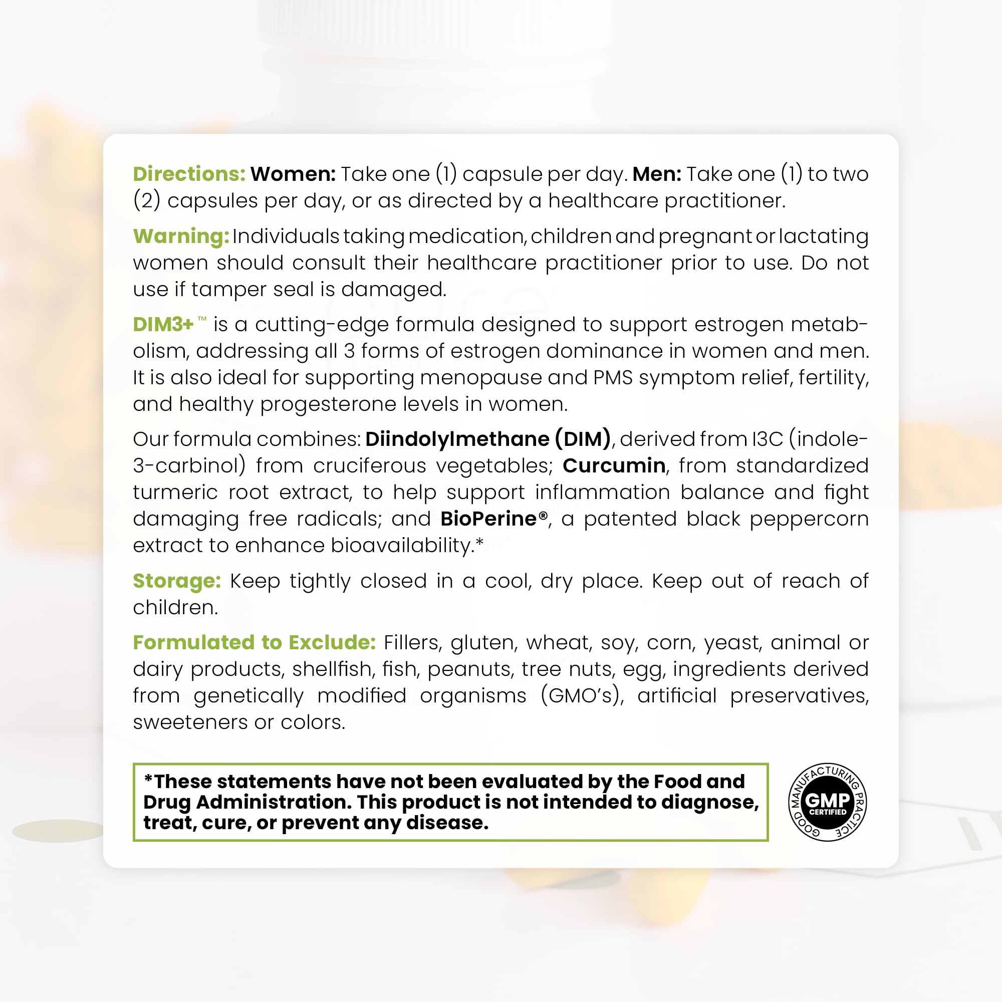 Pure TheraPro Rx DIM 3+ | 60 Vegan Caps - 2 Month Supply | DIM, Curcumin & BioPerine, Supports Healthy Estrogen Metabolism in Me