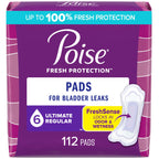 Poise Incontinence Pads & Postpartum Incontinence Pads, 6 Drop Ultimate Absorbency, Regular Length, 112 Count, Packaging May Var