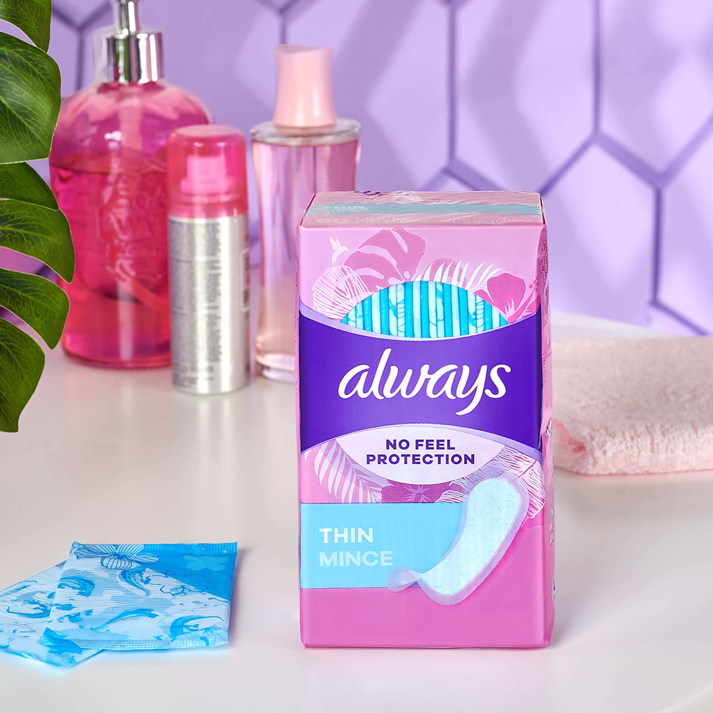 Always Thin No Feel Protection Daily Liners, Regular Absorbency, Unscented, 216 Count