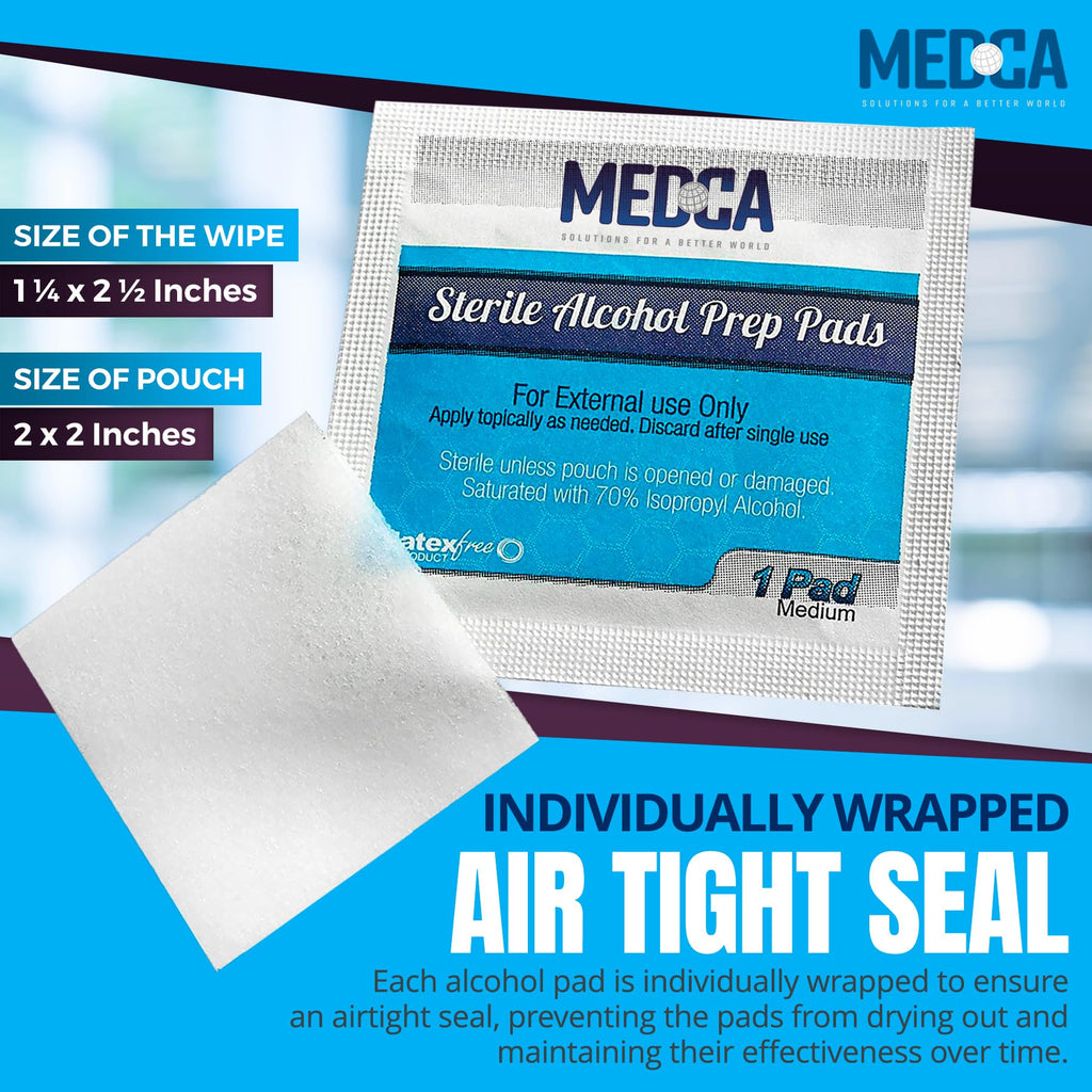 MEDca Alcohol Prep Pads, Sterile, Medium, 2-Ply Pack of 100