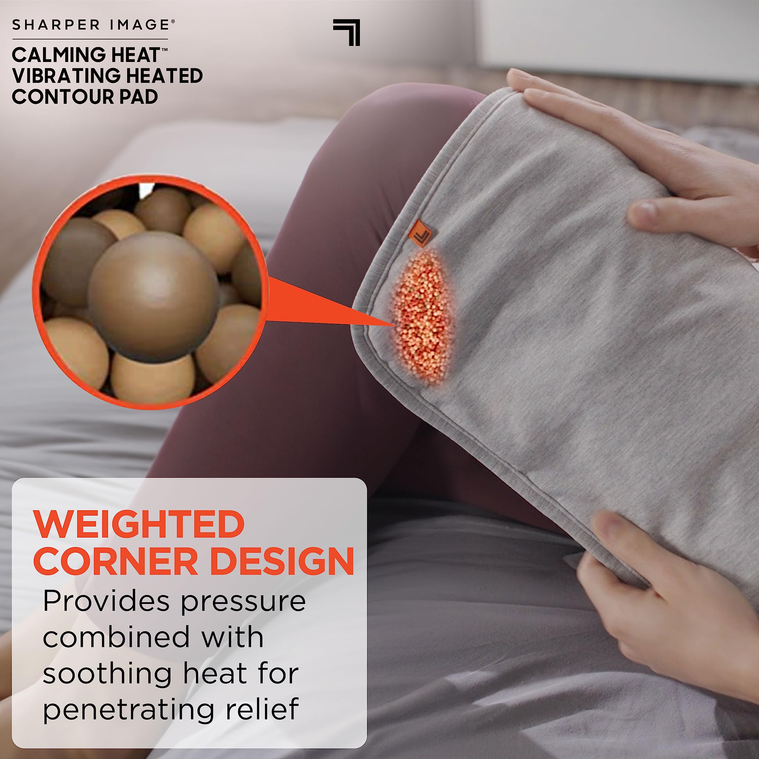 Calming Heat Vibrating Heating Contour Pad by Sharper Image- Weighted Electric Heating Pad with Massaging Vibrations, 12 Setting