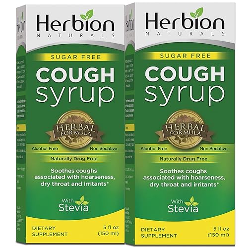 HERBION Naturals Sugar-Free Cough Syrup with Stevia, 5 FL Oz - Helps Relieve Cough and Soothes Sore Throat, Naturally Optimizes