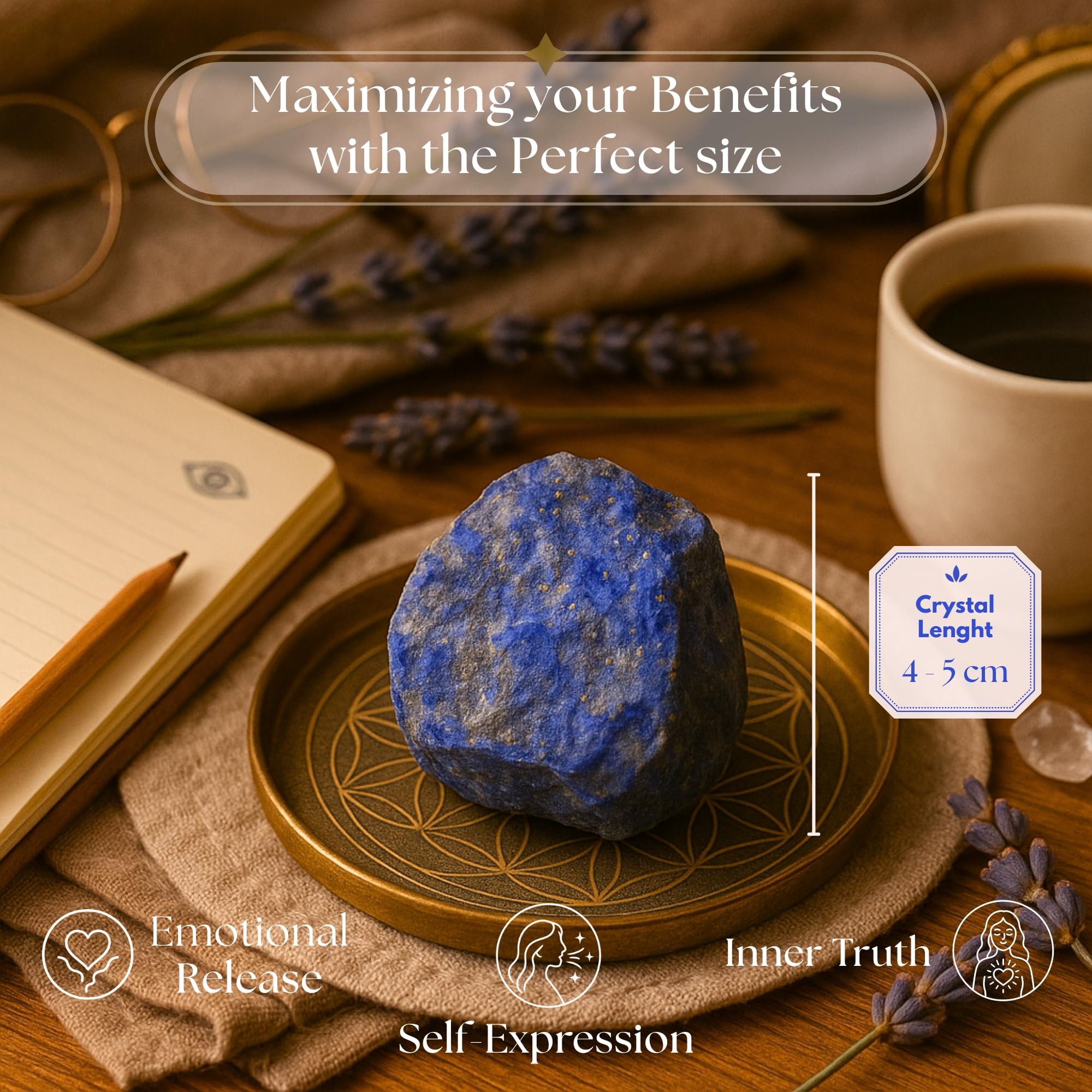 Anima Lapis Lazuli Stone - Large 1.6-2 Royal Blue Natural Raw Lapis Lazuli Crystal for Wisdom, Truth & Communication - Ethically