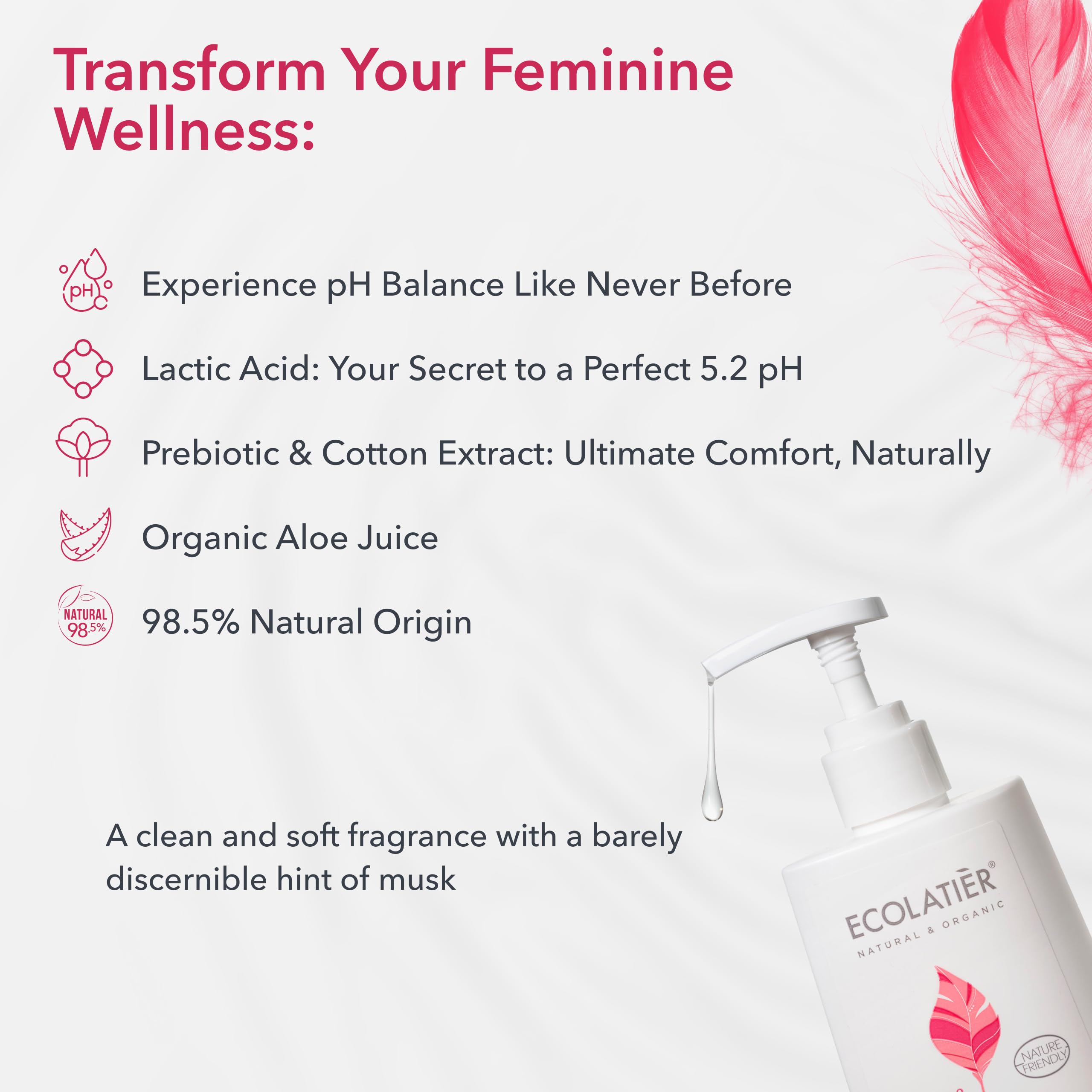 Feminine Wash Comfort with Cotton Extract - 98.5% Natural, Vegan, pH 5.2 Balanced Feminine Wash for Women, Gentle and Soothing D