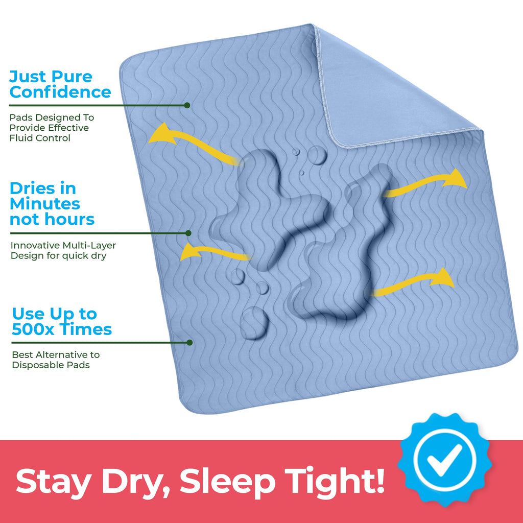 Utopia Bedding Waterproof Incontinence Bed Pads 24 x 36 Inches (Pack of 4, Blue), Washable and Reusable Underpads for Adults, El
