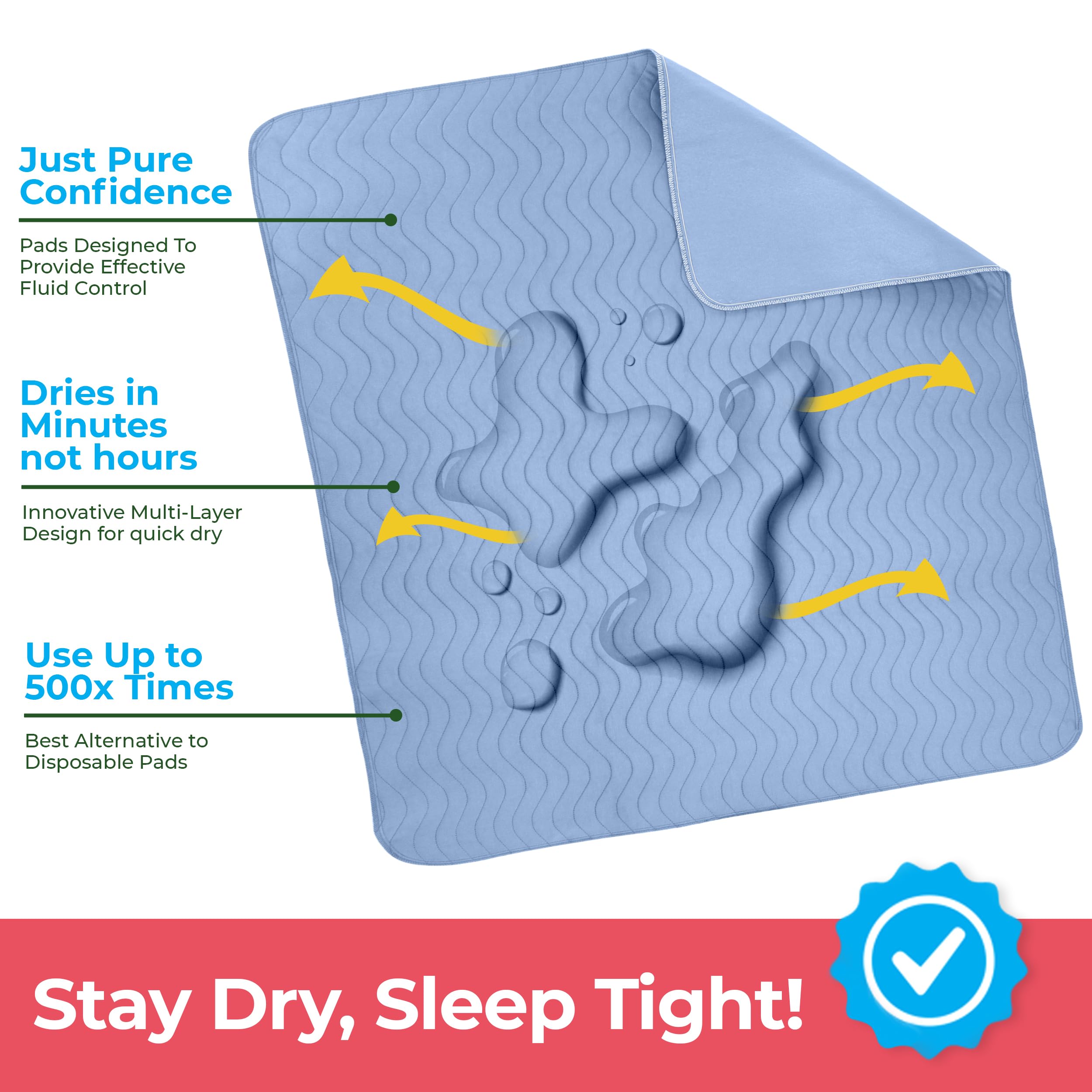 Utopia Bedding Waterproof Incontinence Bed Pads 24 x 36 Inches (Pack of 4, Blue), Washable and Reusable Underpads for Adults, El