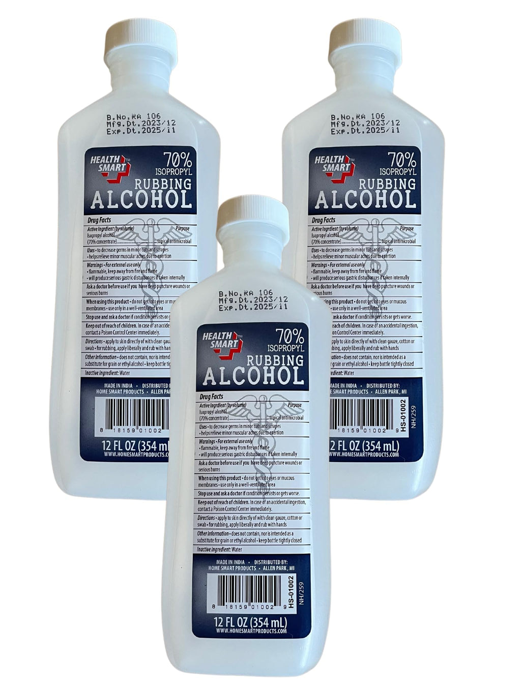 Generic Isopropyl Alcohol 70% Antiseptic and Cleaner (3 12oz Bottles), Clear