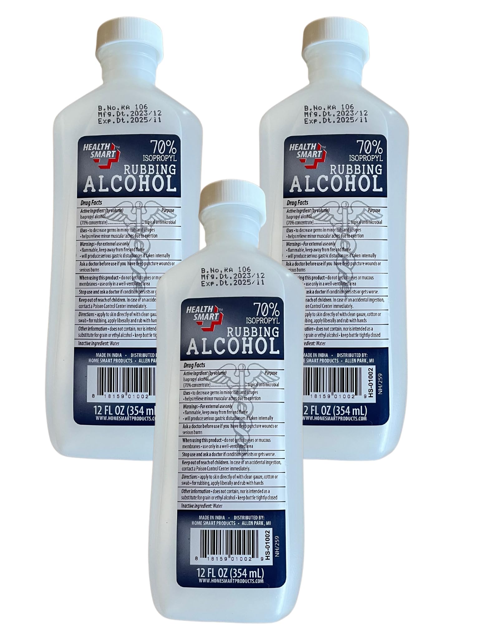 Generic Isopropyl Alcohol 70% Antiseptic and Cleaner (3 12oz Bottles), Clear