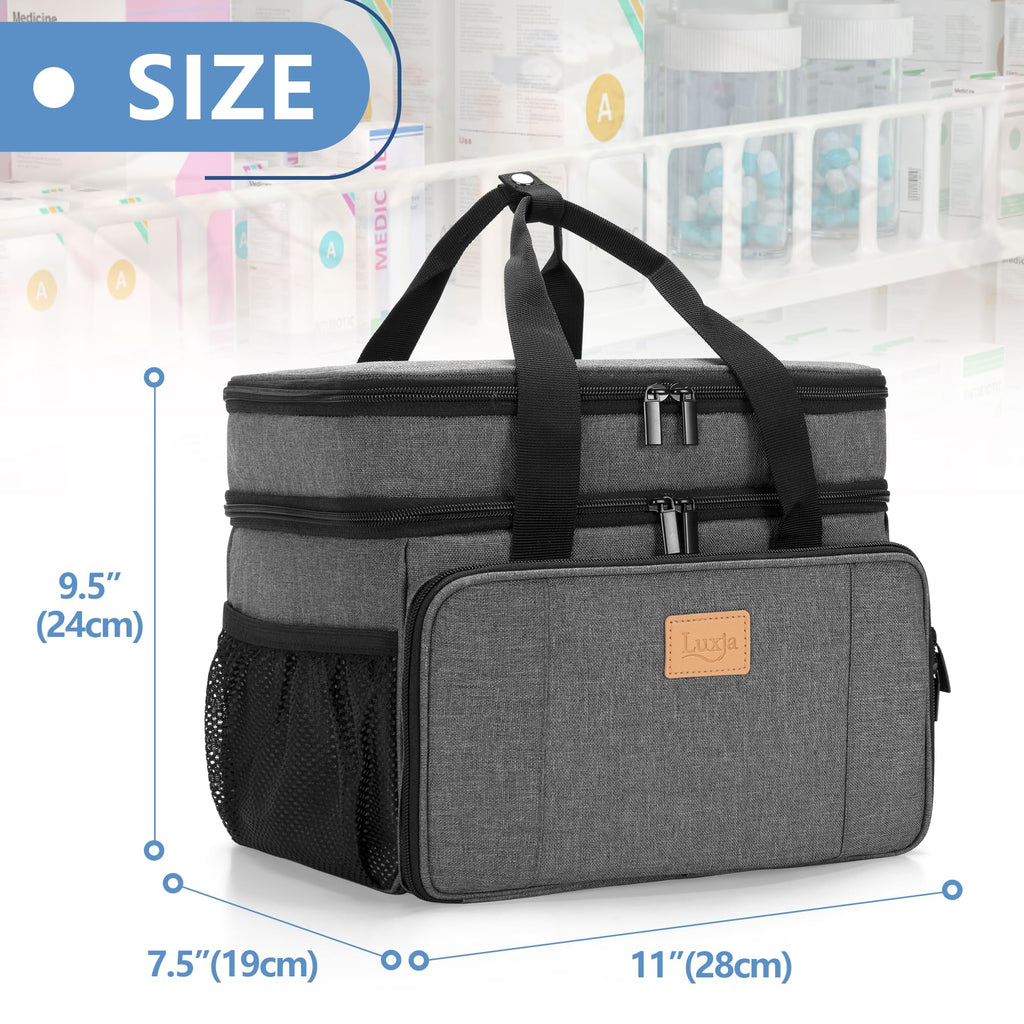 LUXJA 2 Layers Medicine Bag with Detachable Divider, Pill Bottle Organizer Suitable for Home or Travel Use, Gray