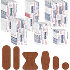 Lounsweer 150 Pcs 6 Sizes Brown Shade Flexible Fabric Bandages Adhesive Bandage Flexible Bandages Variety Pack for Adult Protect