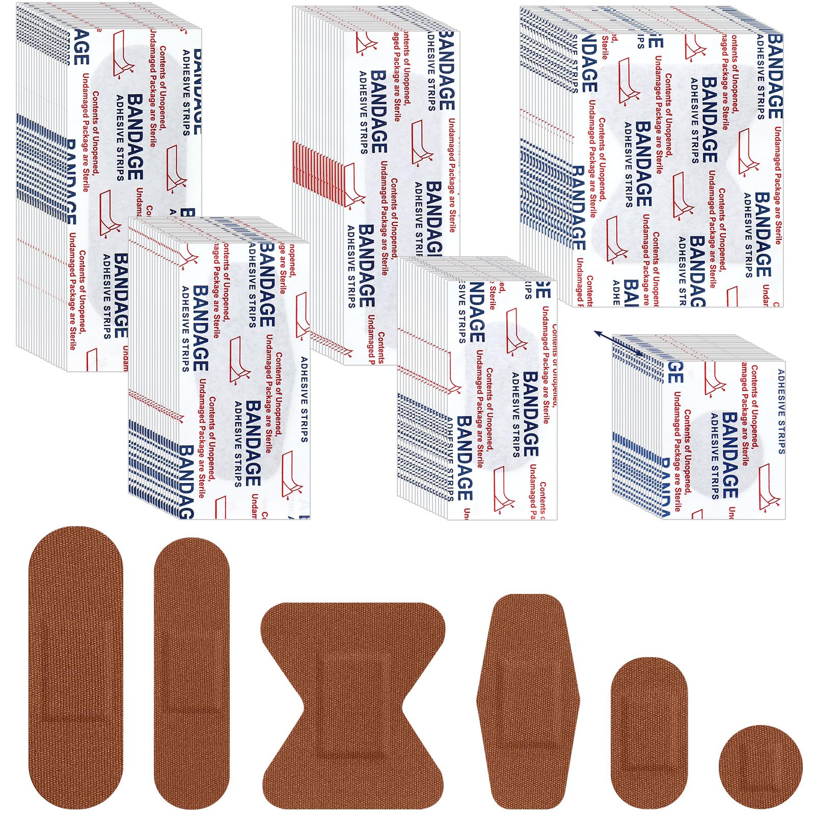 Lounsweer 150 Pcs 6 Sizes Brown Shade Flexible Fabric Bandages Adhesive Bandage Flexible Bandages Variety Pack for Adult Protect