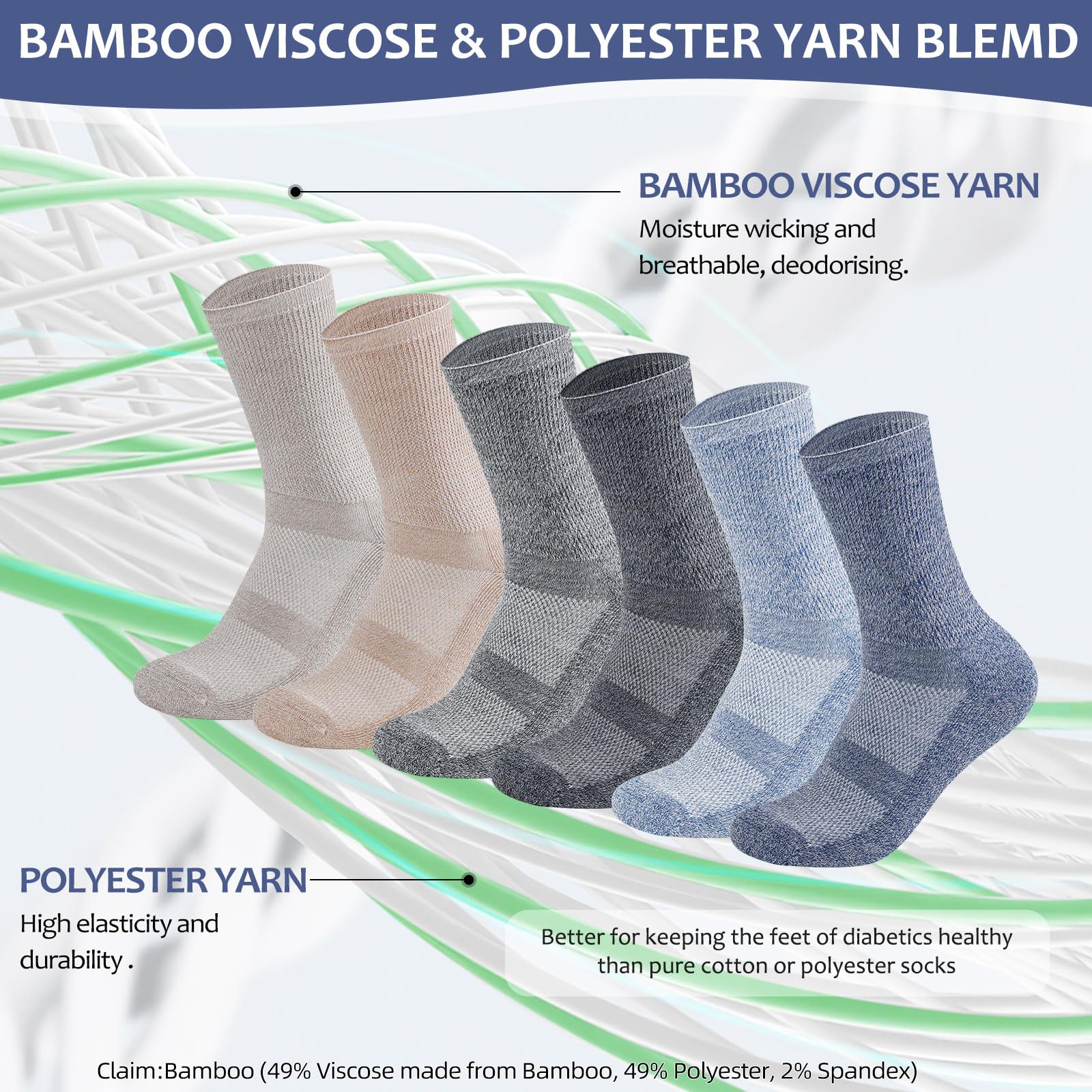 Bulinlulu Diabetic Socks for Men Women-6 Pairs Bamboo Viscose Non Binding Crew Diabetic Neuropathy Socks with seamless toe for m