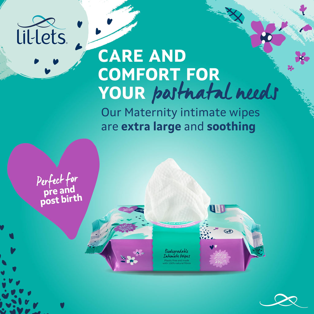Lil-Lets Maternity Intimate Wipes, 1 Pack of 25 Wipes (25 Count), Extra Large, Biodegradable Wipes, For Pre & Post Birth, Gynaec