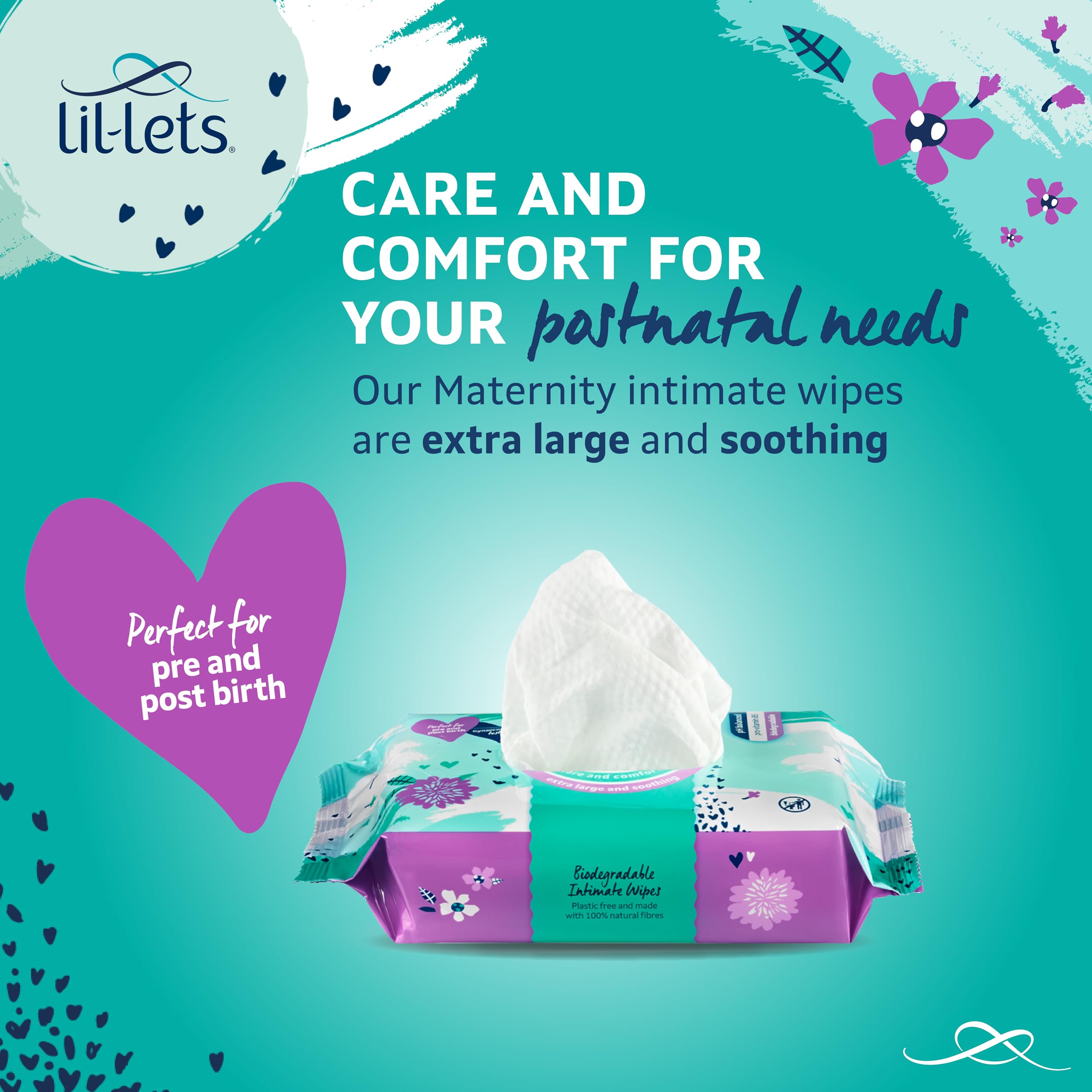 Lil-Lets Maternity Intimate Wipes, 1 Pack of 25 Wipes (25 Count), Extra Large, Biodegradable Wipes, For Pre & Post Birth, Gynaec