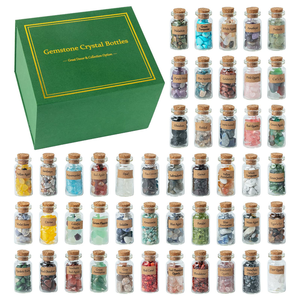 KHOCOEE 48pcs Different Crystals and Healing Stones, Gemstone and Crystals Bottles, Chakra Healing Crystals for Witchcraft, Grea