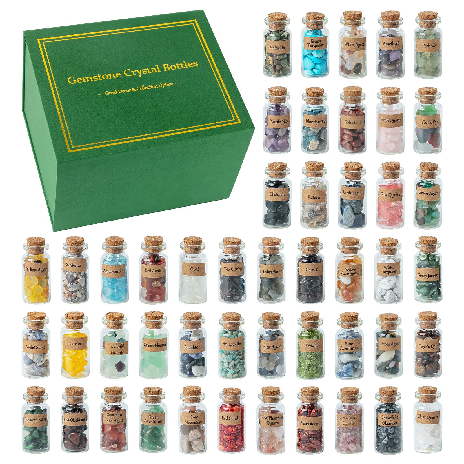 KHOCOEE 48pcs Different Crystals and Healing Stones, Gemstone and Crystals Bottles, Chakra Healing Crystals for Witchcraft, Grea