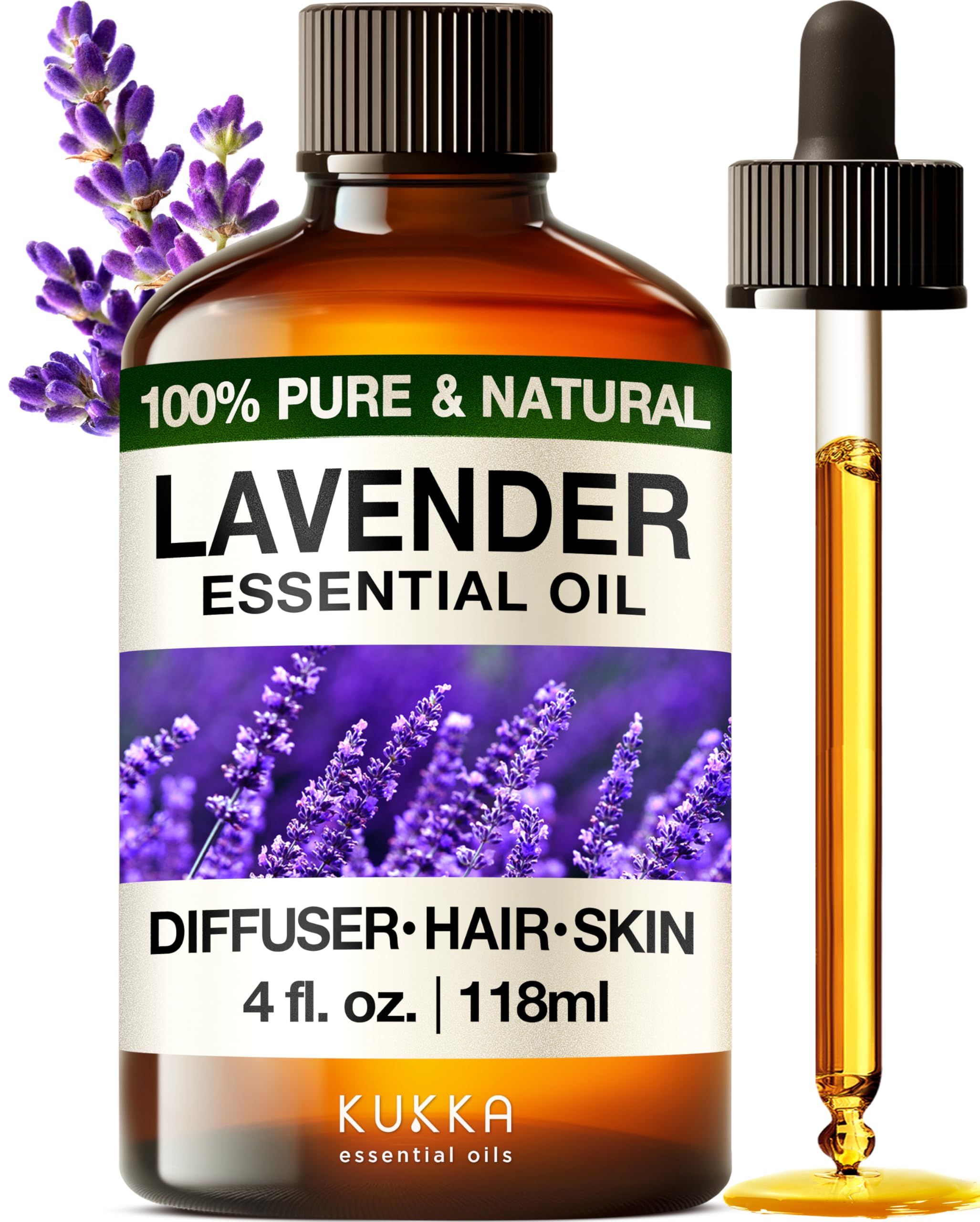 KUKKA essential oils 100% Pure & Natural Lavender Essential Oil for Diffuser, Body, Aromatherapy & Soap Making Scent (4 Fl Oz/11