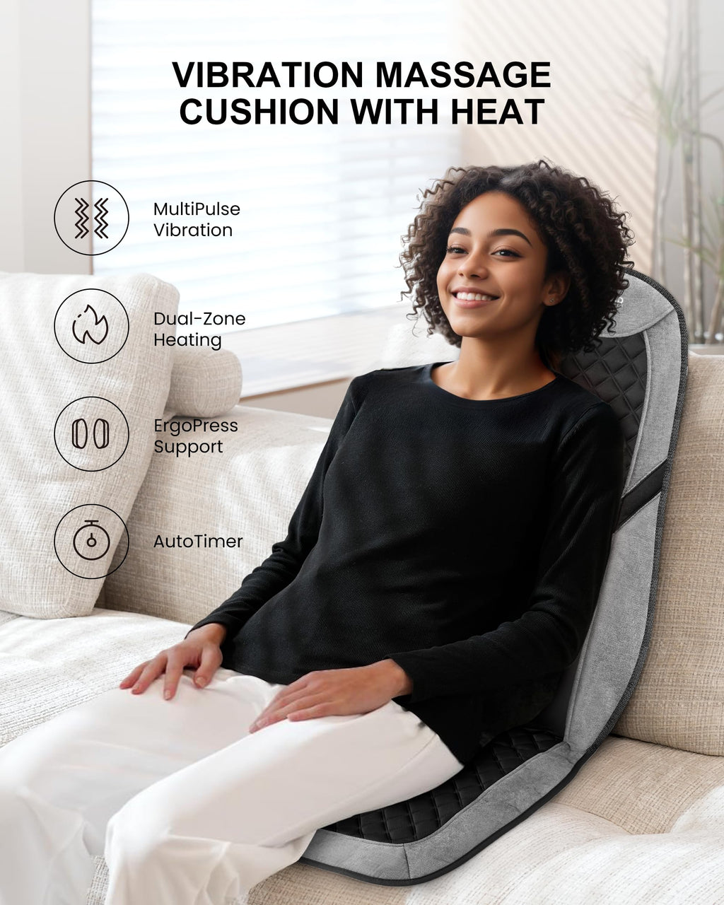 COMFIER Back Massager with Heat, Massage Seat Cushion for Chair with 10 Vibration Motors, Adjustable Lumbar Support,Chair Massag