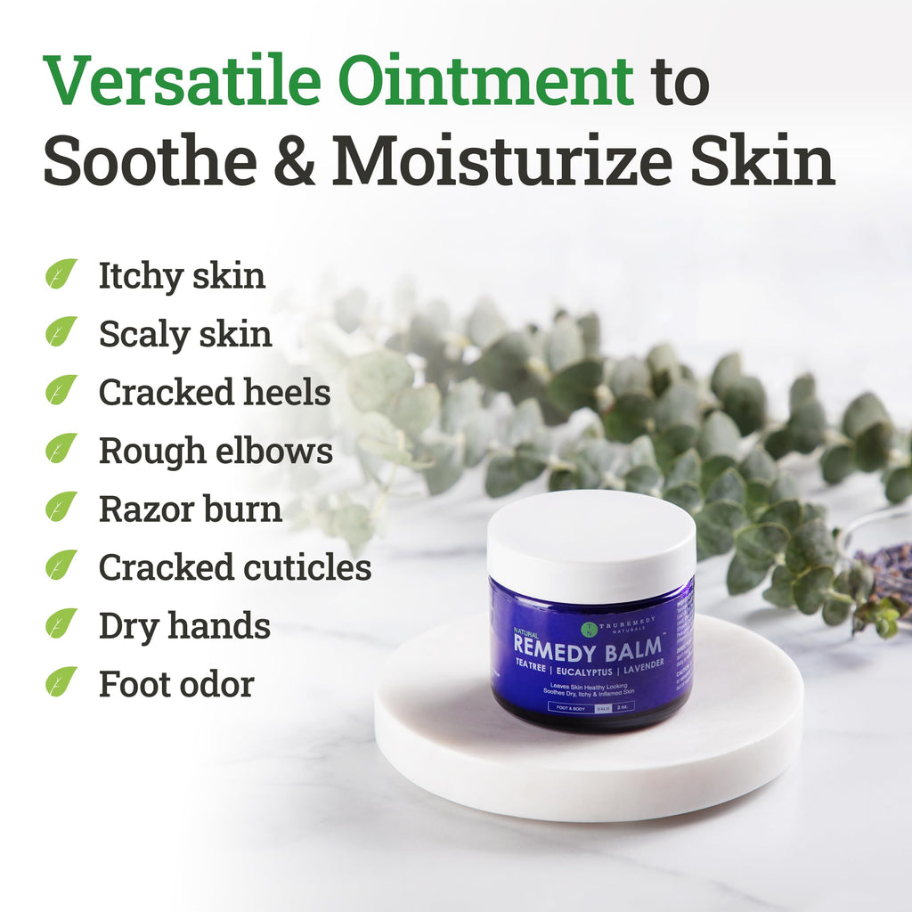Truremedy Naturals Remedy Balm with Tea Tree Oil, 2 oz - Soothing Moisturizer for Rough Areas - Nourishing Foot and Body Balm wi