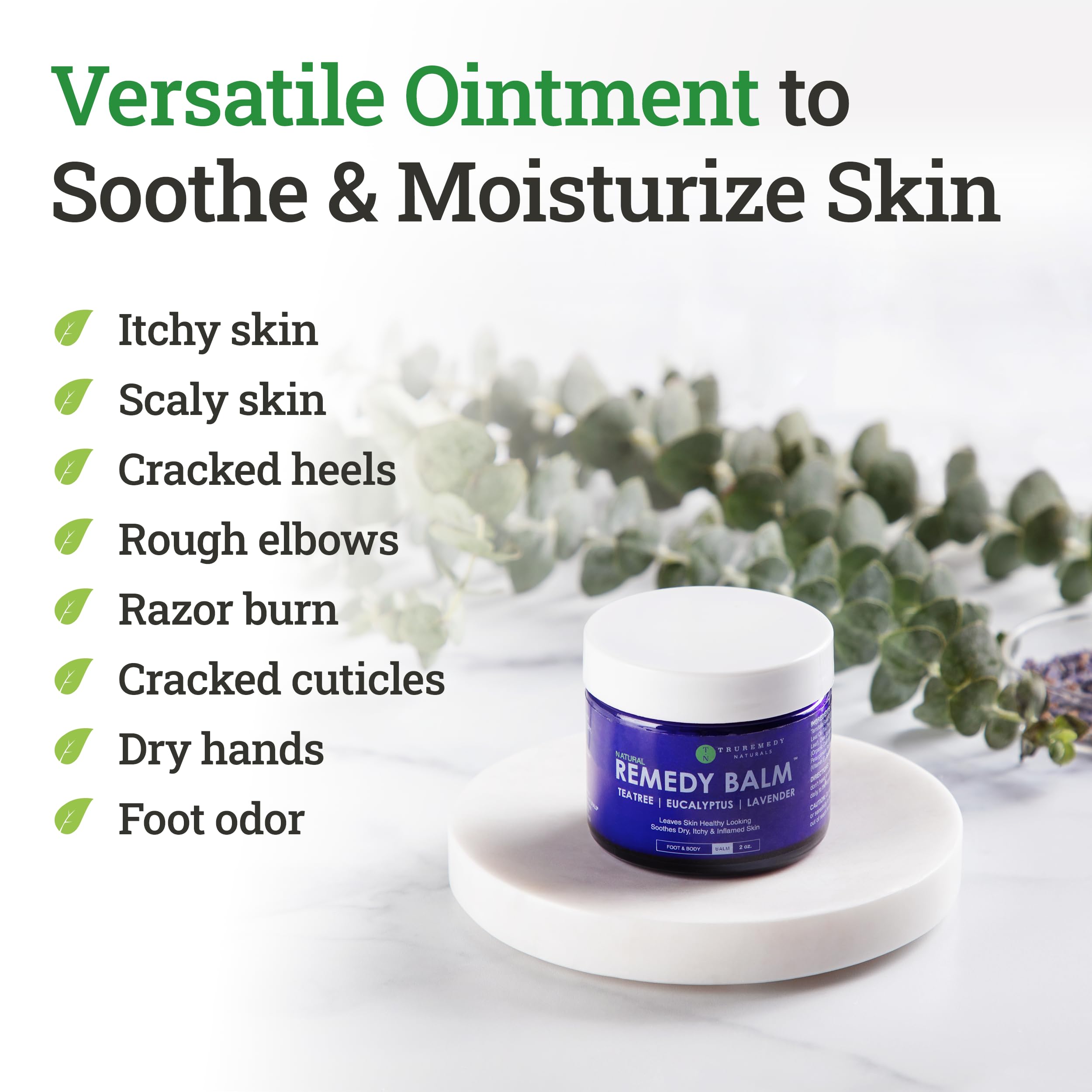 Truremedy Naturals Remedy Balm with Tea Tree Oil, 2 oz - Soothing Moisturizer for Rough Areas - Nourishing Foot and Body Balm wi