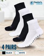 Doctor's Select Diabetic Socks for Men & Women - 4 Pair, Black & White, Non-Slip, Medium Size (Men's 5-9, Women's 6-10)