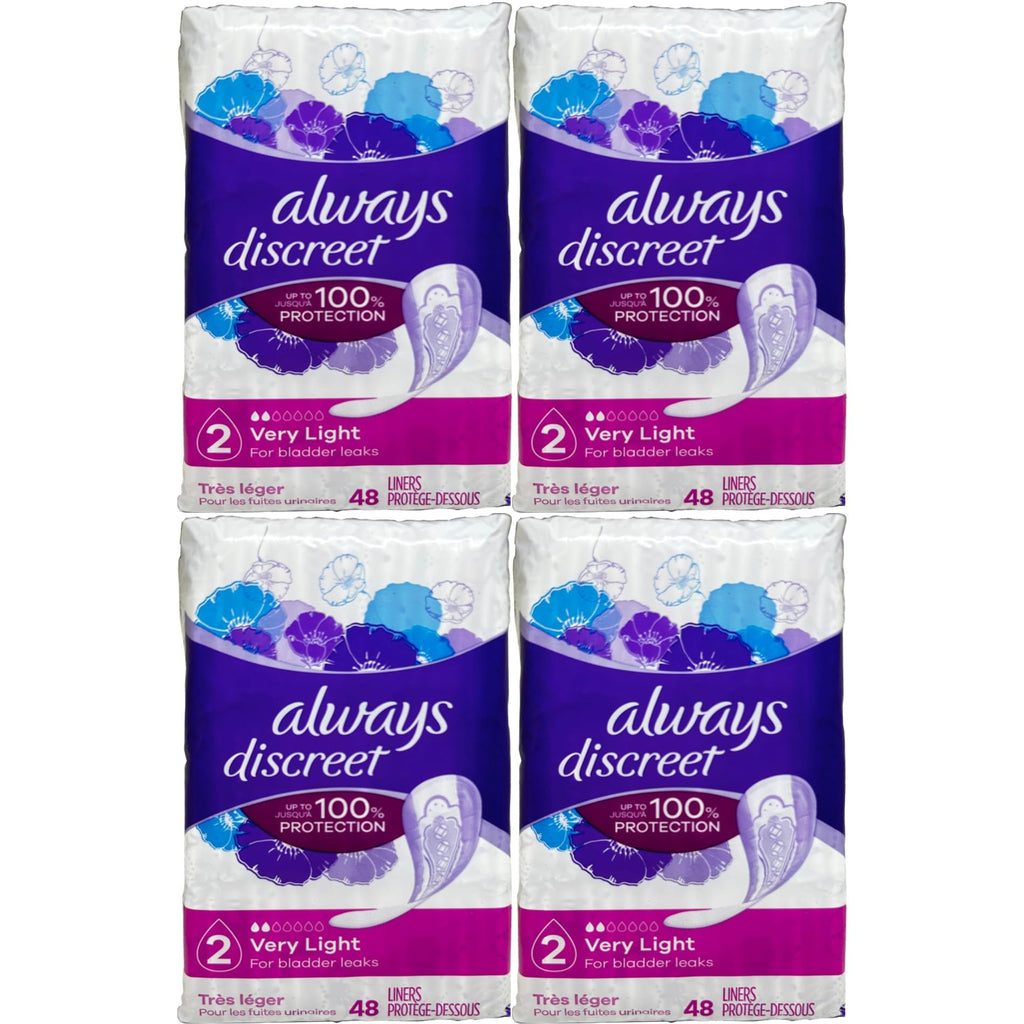 Always Discreet Incontinence Liners, Very Light Absorbency - 48 Ct Each Pack (4 Pack)