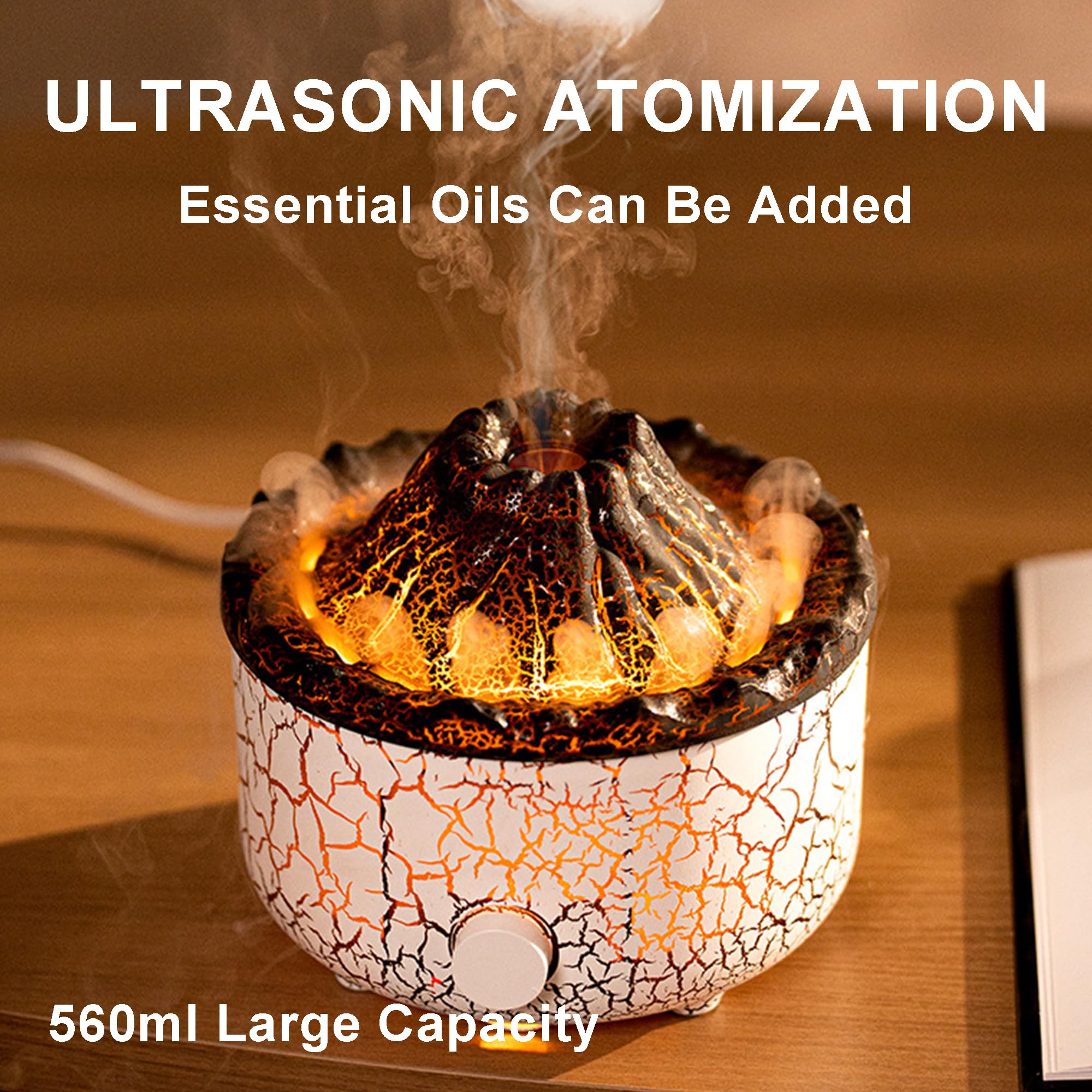 YALEDI Aromatherapy Essential Oil Diffuser, 560ml Ultrasonic Cool Mist Diffuser/Humidifier with Flame & Volcano 2 Mist Mode, for