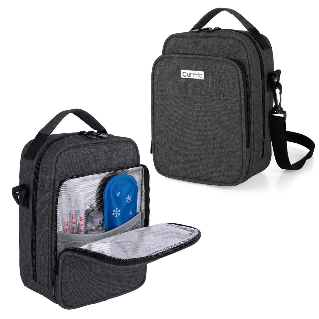 CURMIO Insulin Cooler Travel Case, Diabetic Medication Organizer Bag with Shoulder Strap for Diabetic Supplies, Black (Patented 