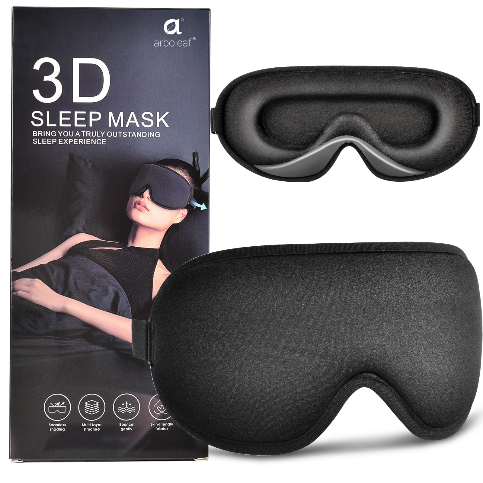 Arboleaf Sleep Mask, Sleep Eye Mask, Comfort Sleeping Mask, Adjustable Fit Sleep Masks for Women, Contoured for Zero Pressure, S
