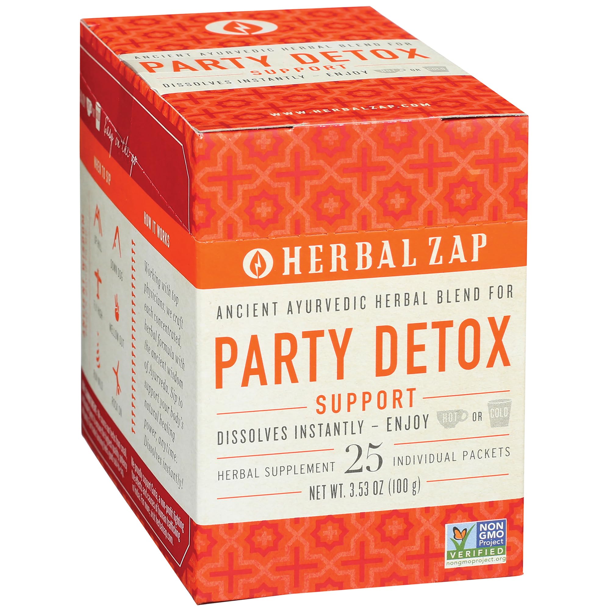 Herbal Zap! Party Detox Support Supplement Powder (25 Packets Per Box)  Ancient Ayurvedic Herbal Blend, Dissolves in Hot or Cold
