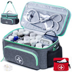 BAGSFY Travel Medicine Bag Organizer with Mini Medication Bag, Double Layers First Aid Kit Empty, Lockable Pill Bottle Organizer
