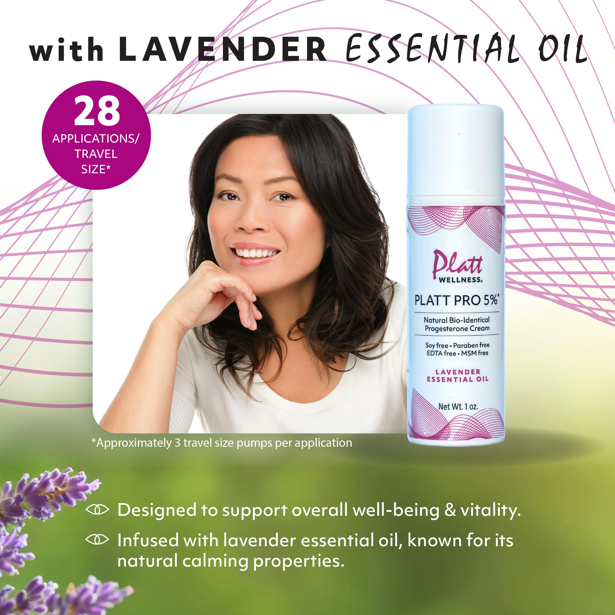 Dr. Platts Platt Pro 5% with Lavender All Natural & Bio-Identical Progesterone Cream - Travel Size (1 Ounce) - Free from parabe