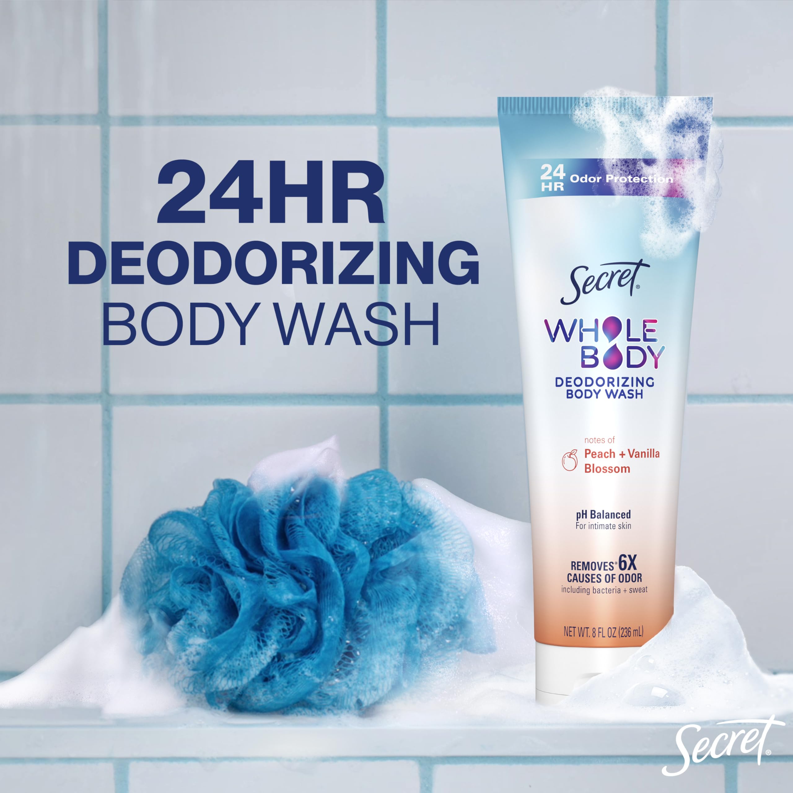 Secret Feminine Wash, 24 HR Deodorizing Feminine Body Wash for Women, Removes 6x Causes of Odor, PH Balanced, Safe to Use Everyw