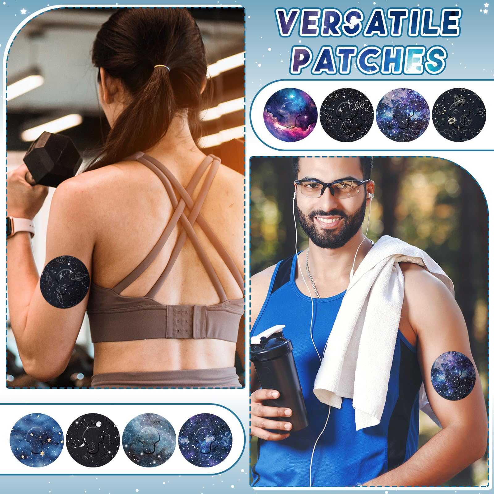 Geiserailie 32 Pack Freestyle Adhesive Patches Compatible with Guardian, Cgm Patches, No Glue in The Center of The Patch, Galaxy