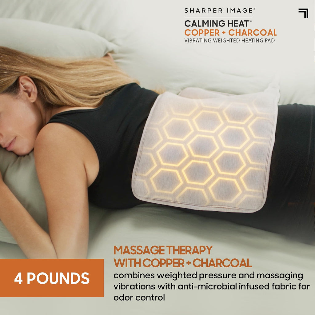 Calming Heat Copper + Charcoal Vibrating Heating Pad by Sharper Image- Weighted Electric Heating Pad, 9 Settings- 3 Heat, 6 Mass