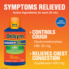 Delsym Max Strength Delsym Cough Plus Chest Congestion DM Liquid, Cherry Flavor, 6 fl. oz. Relieves Cough, Chest Congestion, and
