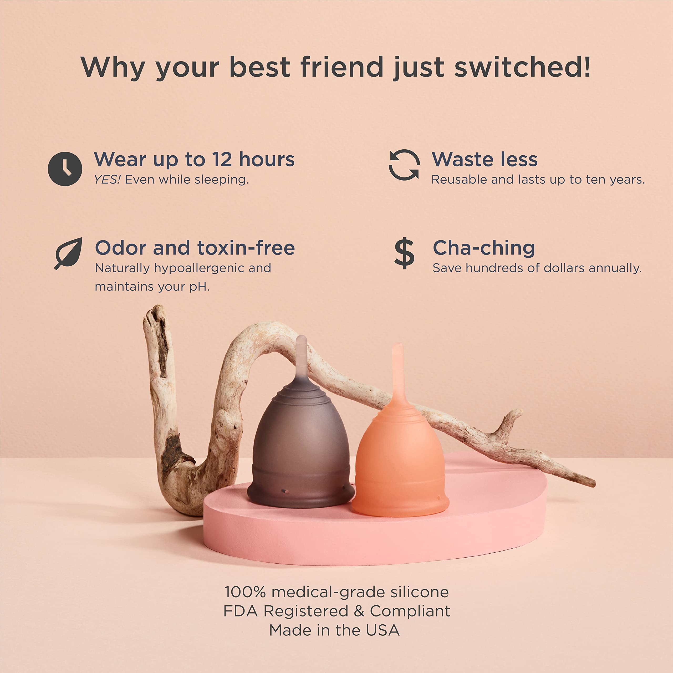 Saalt Soft Menstrual Cup - Best Sensitive Reusable Period Cup - Wear for 12 Hours - Tampon and Pad Alternative (Regular Grey, Sm
