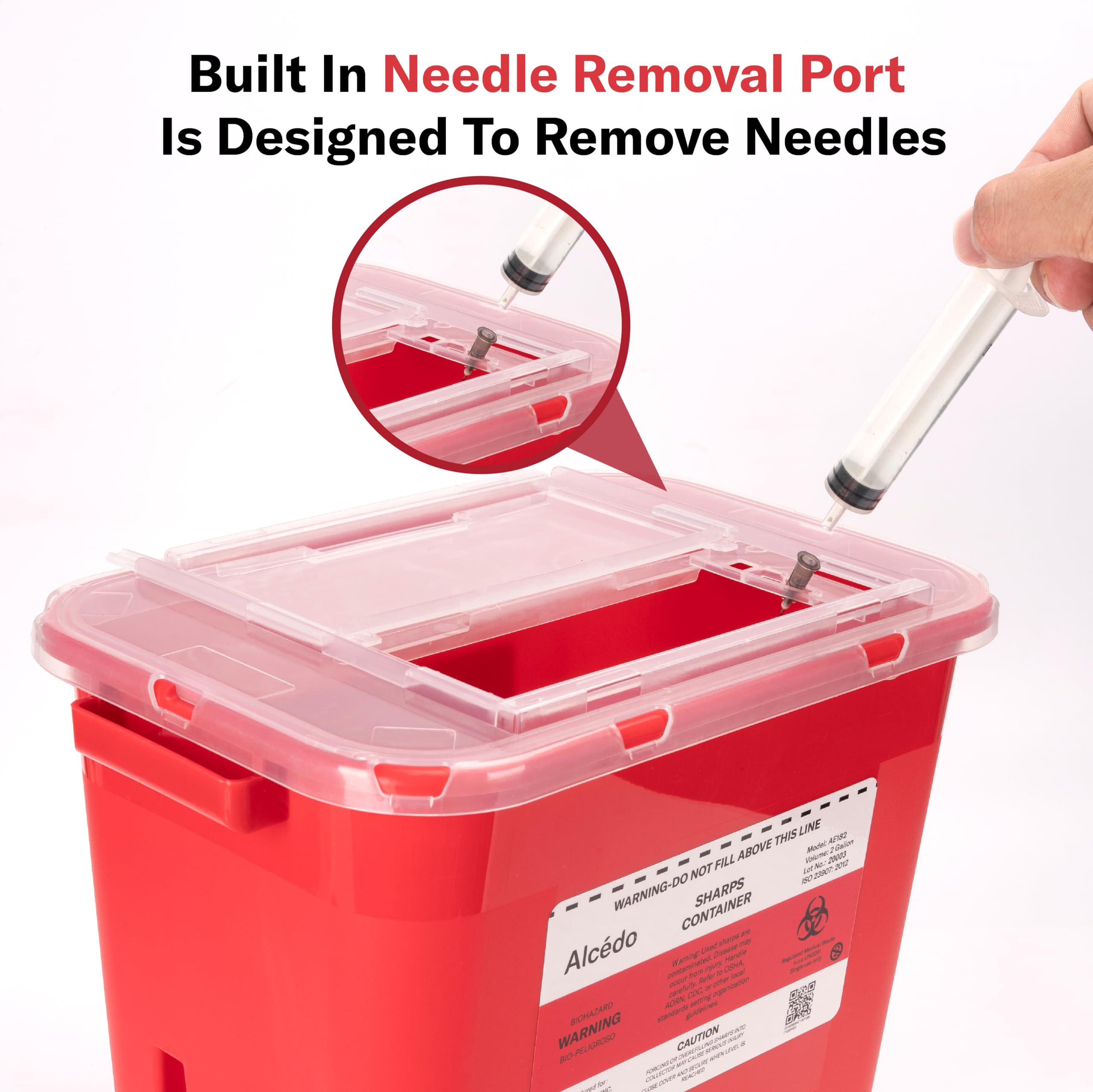 Alcedo Sharps Container for Home Use 2 Gallon (3-Pack), Biohazard Needle and Syringe Disposal, Professional Medical Grade