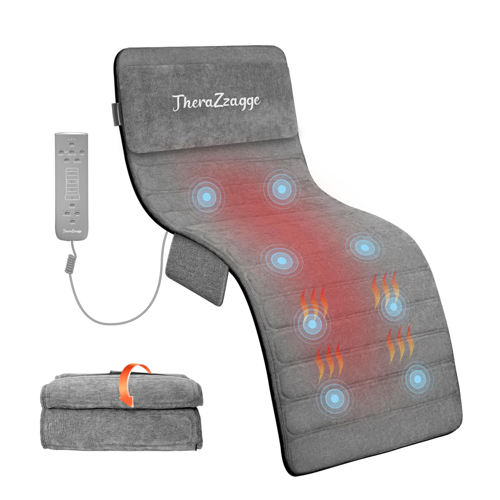THERAZZAGGE Massage Mat Full Body, Vibration Back Massager, Seat Massage Pad, 8 Vibrating Motors, 2 Heating Pads for Back, Gift 