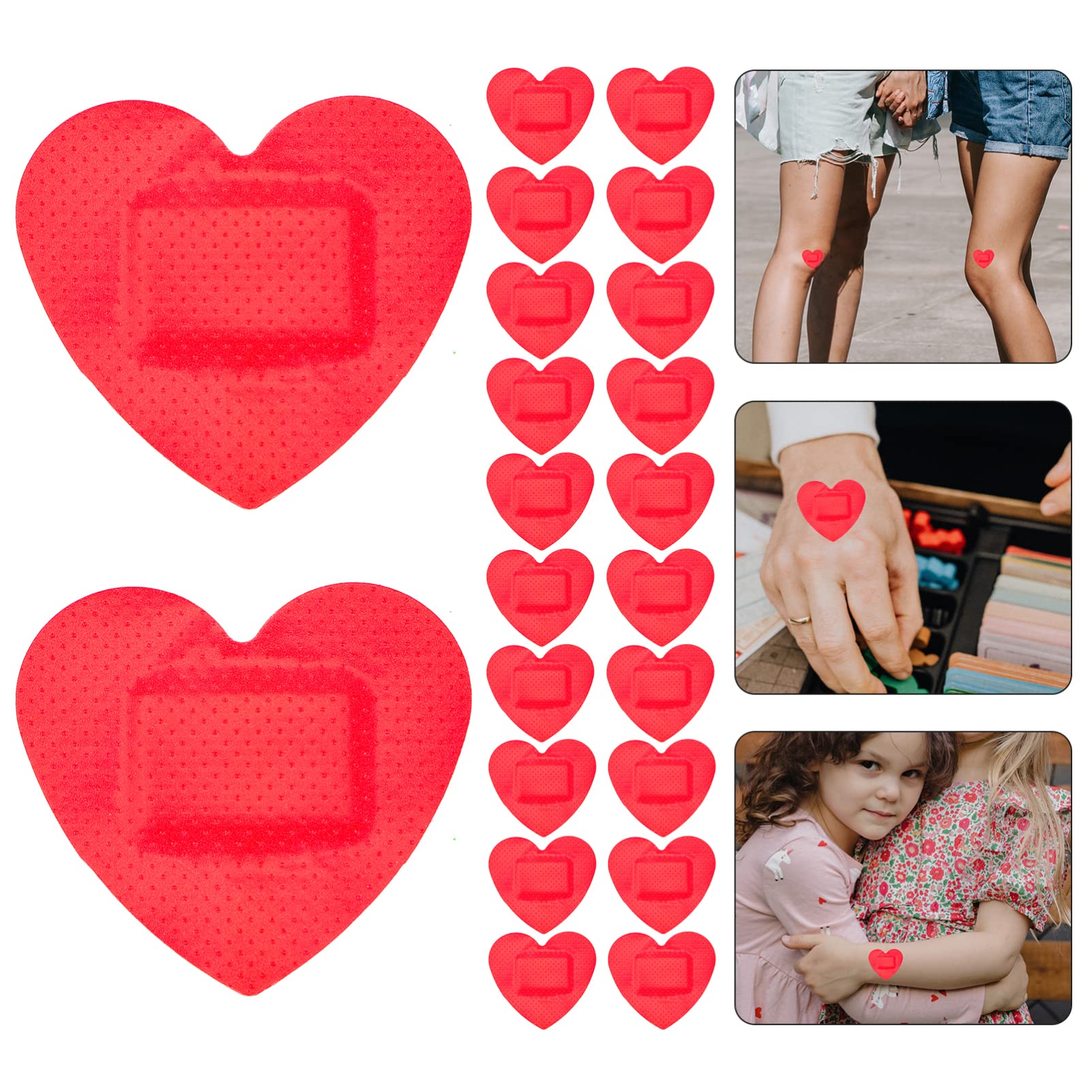 VOSAREA 50pcs Adhesive Bandages Heart- Shaped Breathable Patches Bandages (Red)