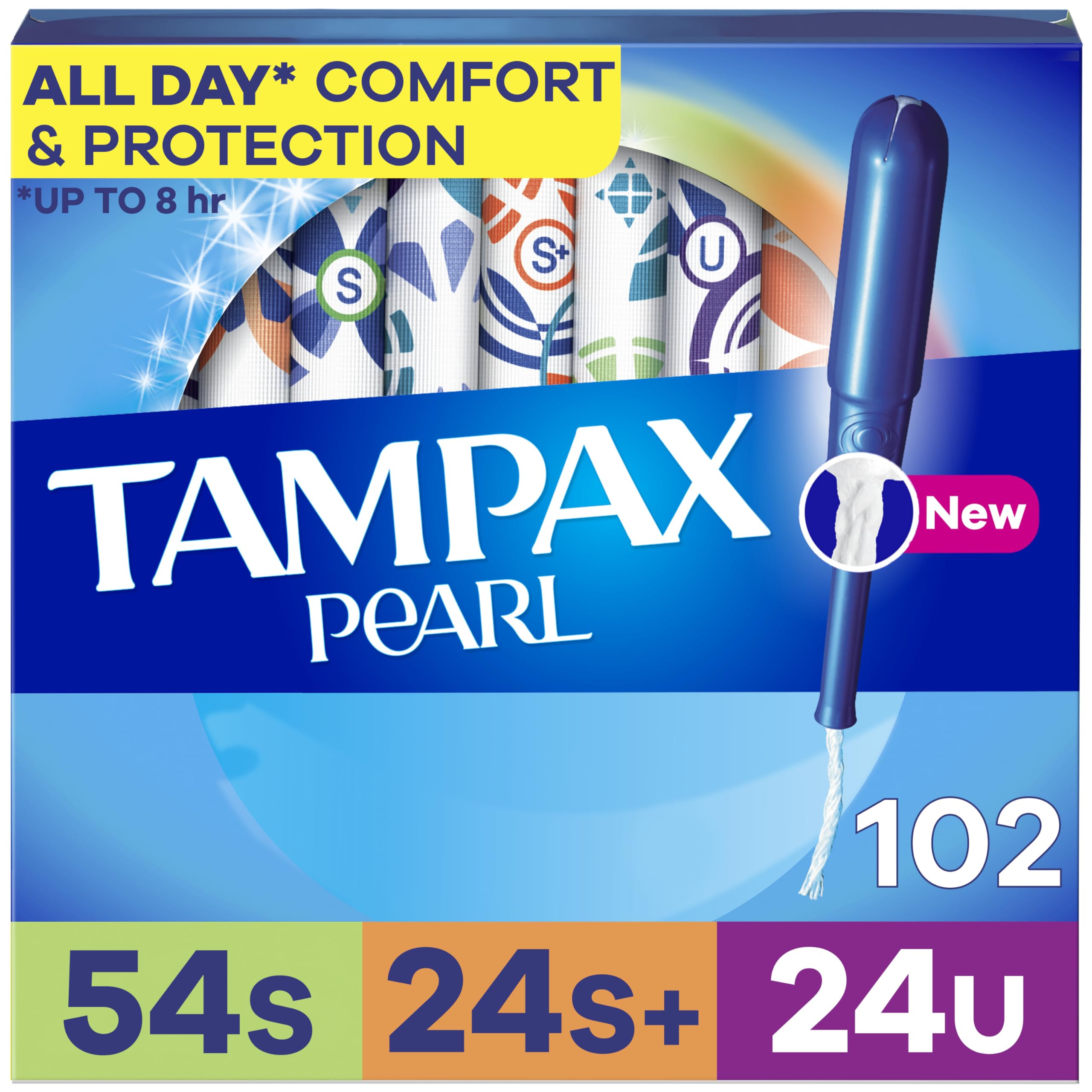 Tampax Pearl Tampons for Women Multi Pack, Super/Super Plus/Ultra Absorbency, 34 Count x 3 Packs (102 Count Total) (Packaging Ma