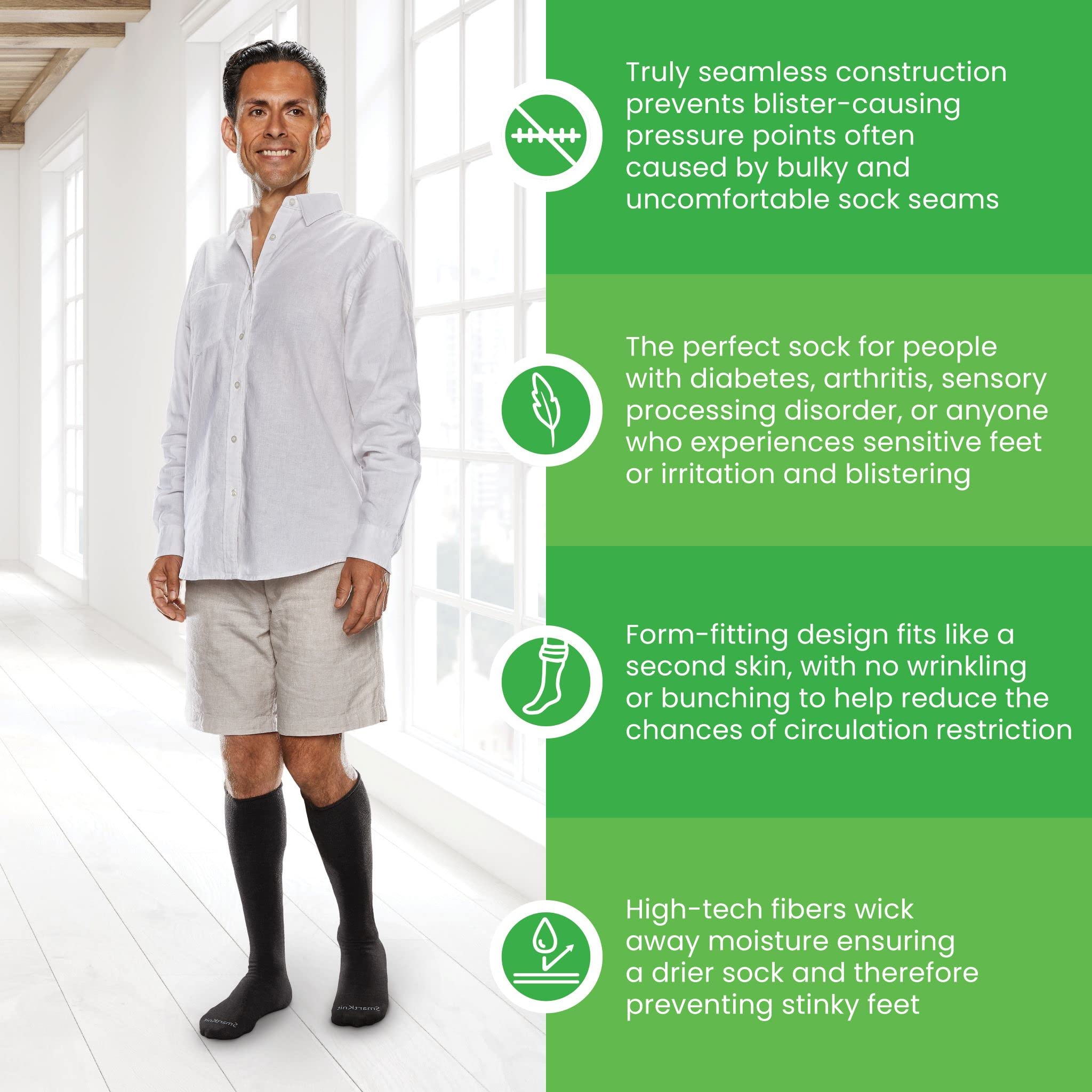 SMARTKNIT Seamless Diabetic Over-the-Calf Socks 3 Pack (6 Count), X-Large, White
