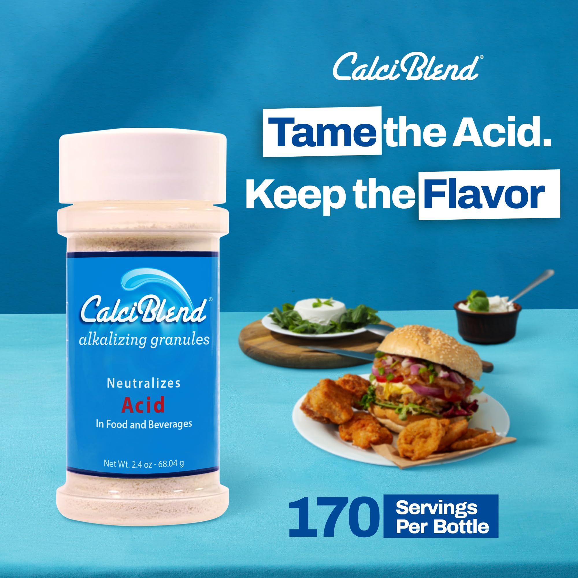 CalciBlend 2.4oz Shaker Bottle-Acid Reducing Granules - Alkalizing - Food & Beverage Acid Reducer - Promotes Digestive and Urina
